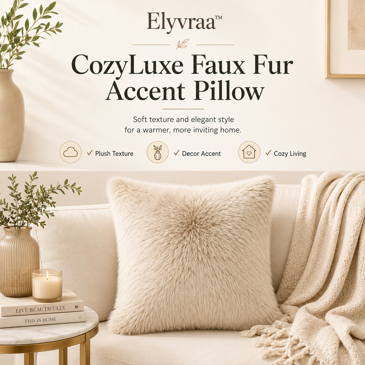 Elyvraa™ CozyLuxe Faux Fur Accent Pillow