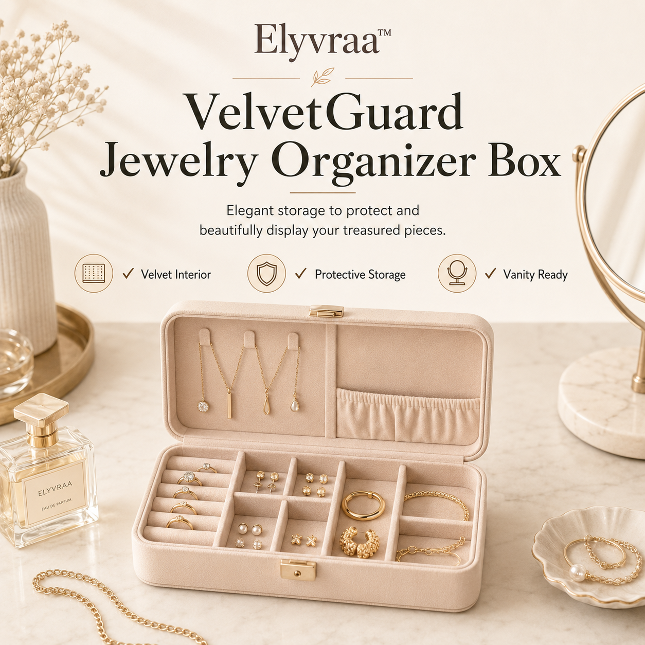 Elyvraa™ VelvetGuard Jewelry Organizer Box