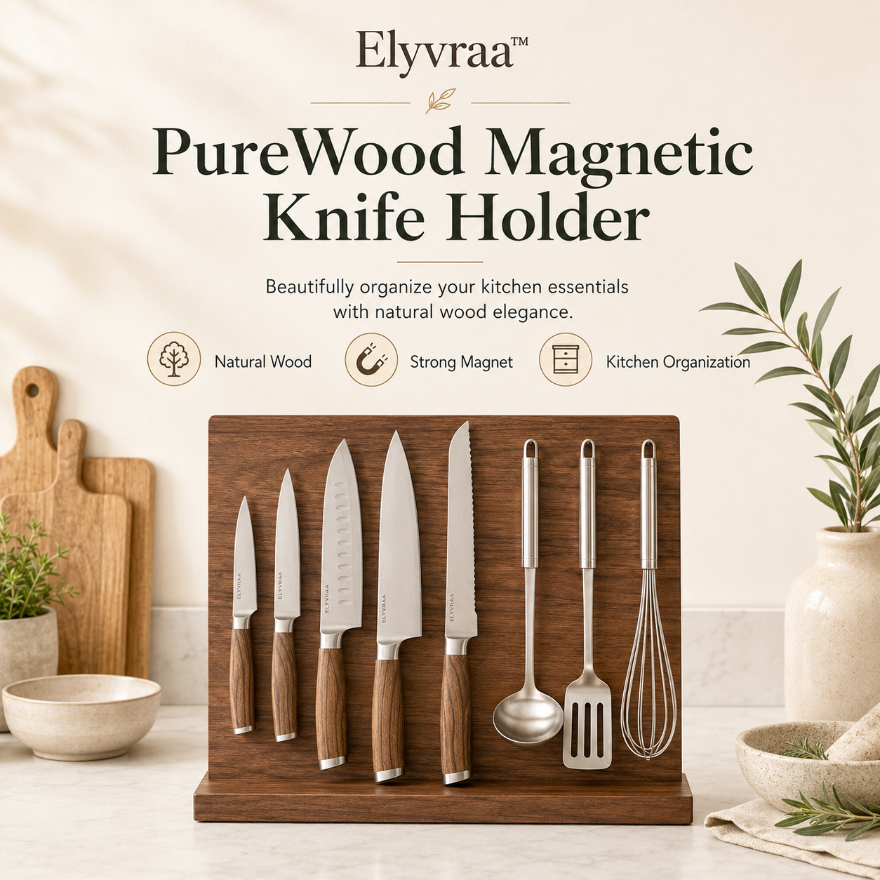 Elyvraa™ PureWood Magnetic Knife Holder