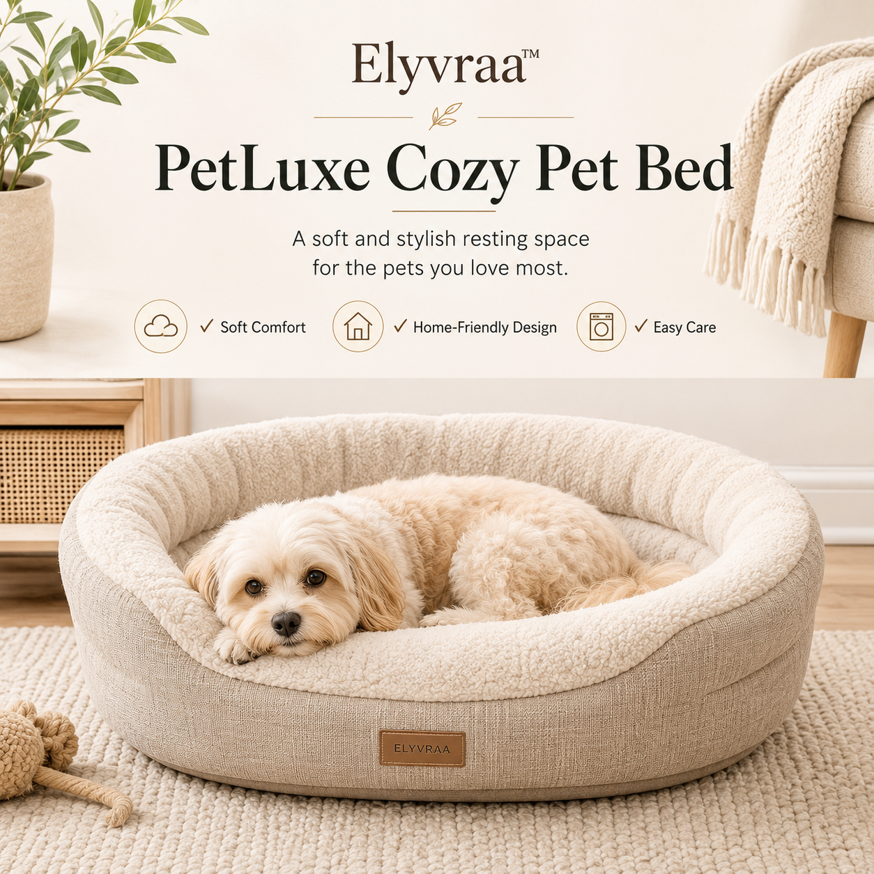 Elyvraa™ PetLuxe Cozy Pet Bed